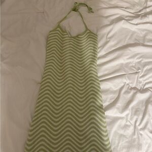 Pacsun Green and White Chevron Halter Dress